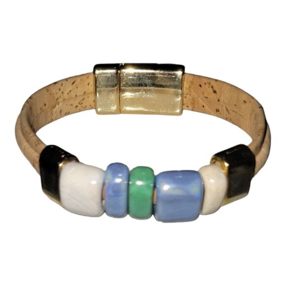 Cork and Colored Ceramic Bead Bracelet Beachy - Picture 1 of 6